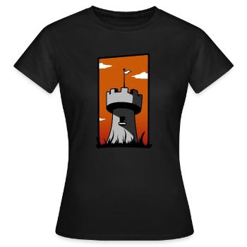 Tour médiévale avec coucher de soleil - T-shirt Femme - noir - Devant - AI Model Female 172 dark (172cm)