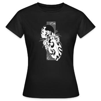 Frau im schwarz-weißen Jugendstil - Frauen T-Shirt - Schwarz - Vorne - AI Model Female 172 dark (172cm)