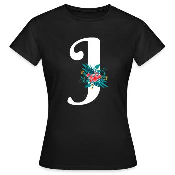 lettre J fleuris - T-shirt Femme - noir - Devant - AI Model Female 172 dark (172cm)