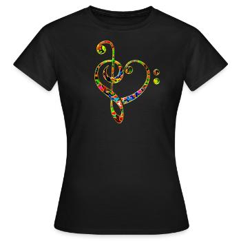 Musik Note Herz, Bass, Notenschlüssel, Chor, Band - Frauen T-Shirt - Schwarz - Vorne - AI Model Female 172 dark (172cm)