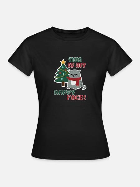 Cat Grumpy Christmas , this is my Happy Face - Frauen T-Shirt - Schwarz