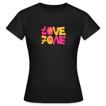 lieben Friedens siebziger 70 - Frauen T-Shirt - Schwarz - Vorne - AI Model Female 172 dark (172cm)