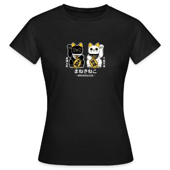 Manekineko - Winkekatze - Frauen T-Shirt - Schwarz - Vorne - AI Model Female 172 dark (172cm)