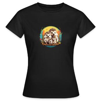 Liebenswerte kleine Igelfamilie Familienband - Frauen T-Shirt - Schwarz - Vorne - AI Model Female 172 dark (172cm)