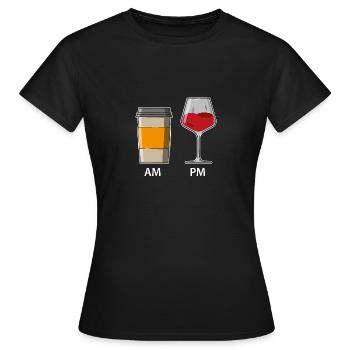 AM PM - Coffee in the morning - Wine in the evening - Women's T-Shirt - black - Front - AI Model Female 172 dark (172cm)