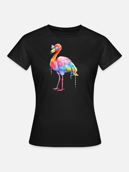 Bunter cooler Flamingo mit Sonnenbrille - Frauen T-Shirt - Schwarz