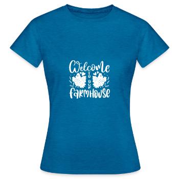 Welcome to our farm - - Women's T-Shirt - antique blue sapphire heather - Front - AI Model Female 172 dark (172cm)
