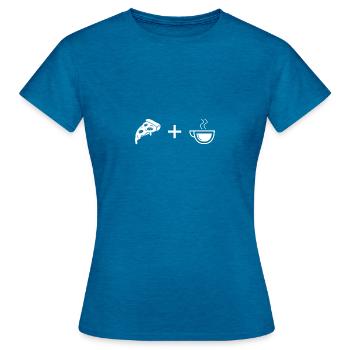 Pizza - Kaffee - Herz - Frauen T-Shirt - Antikblaues Saphir meliert - Vorne - AI Model Female 172 dark (172cm)