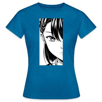 Anime Manga Aesthetics Black and White Art - Women's T-Shirt - antique blue sapphire heather - Front - AI Model Female 172 dark (172cm)