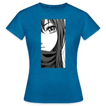Black and White Anime Manga Aesthetic Design - Women's T-Shirt - antique blue sapphire heather - Front - AI Model Female 172 dark (172cm)