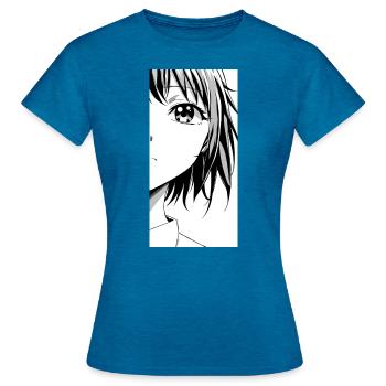 Black and White Anime Manga Illustration - Women's T-Shirt - antique blue sapphire heather - Front - AI Model Female 172 dark (172cm)