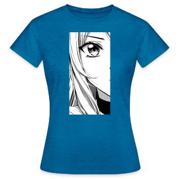 Anime Manga Black and White Art - Women's T-Shirt - antique blue sapphire heather - Front - AI Model Female 172 dark (172cm)