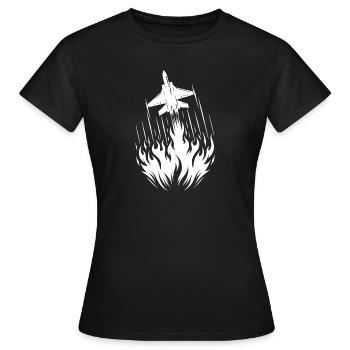 Kampfjet Modellflugzeug Feuer Flammen Flug - Frauen T-Shirt - Schwarz - Vorne - AI Model Female 172 dark (172cm)