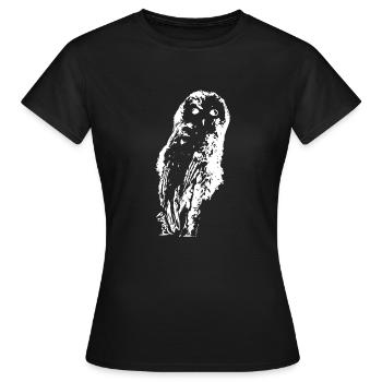 HGWild - Tawny Owl Branch (blanc) - T-shirt Femme - noir - Devant - AI Model Female 172 dark (172cm)
