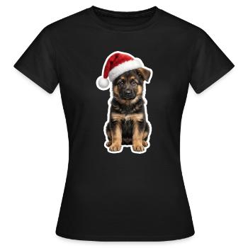 Treuer Schaeferhund Welpe als Weihnachtshelfer - Frauen T-Shirt - Schwarz - Vorne - AI Model Female 172 dark (172cm)