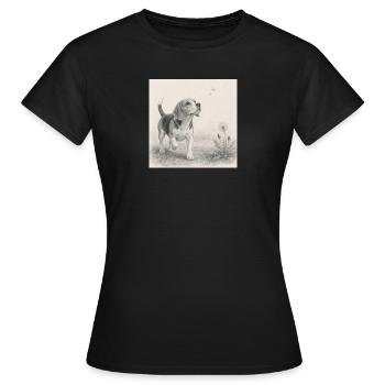 Dessin au crayon beagle avec pissenlit - T-shirt Femme - noir - Devant - AI Model Female 172 dark (172cm)