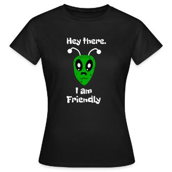 Hey there I'm friendly - Women's T-Shirt - black - Front - AI Model Female 172 dark (172cm)