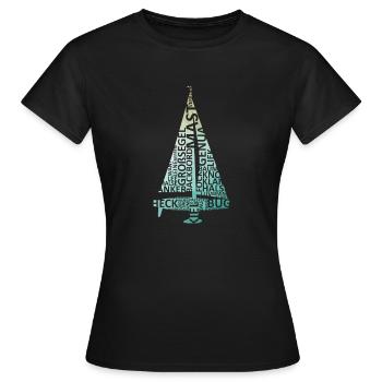 Segelyacht - Wortwolke - Segelboot, Segelschiff - Frauen T-Shirt - Schwarz - Vorne - AI Model Female 172 dark (172cm)