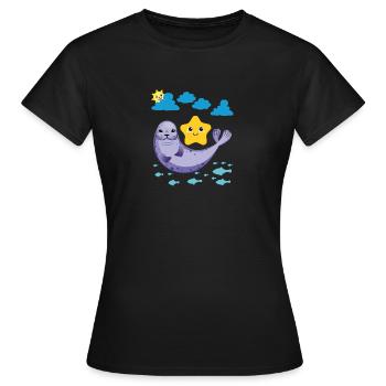 Petit phoque Poisson Soleil Étoile de mer - T-shirt Femme - noir - Devant - AI Model Female 172 dark (172cm)
