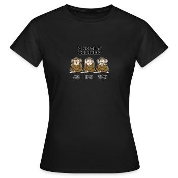 On Sight climber three wise monkey climbing t-shirt - Women's T-Shirt - black - Front - AI Model Female 172 dark (172cm)