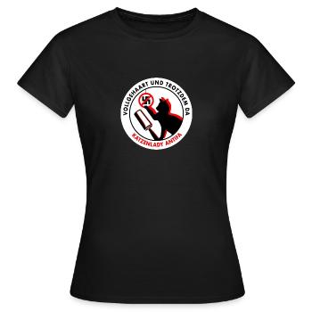 Vollgehaart und trotzdem da: KATZENLADY ANTIFA - Frauen T-Shirt - Schwarz - Vorne - AI Model Female 172 dark (172cm)