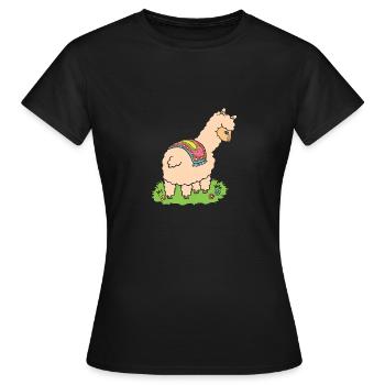 Alpaka auf Wiese. - Frauen T-Shirt - Schwarz - Vorne - AI Model Female 172 dark (172cm)