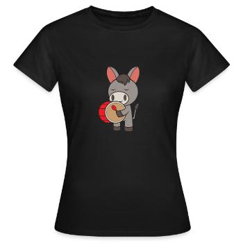Esel mit Trommel - Frauen T-Shirt - Schwarz - Vorne - AI Model Female 172 dark (172cm)