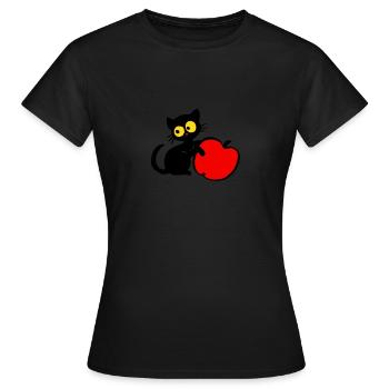 Chaton avec pomme - T-shirt Femme - noir - Devant - AI Model Female 172 dark (172cm)