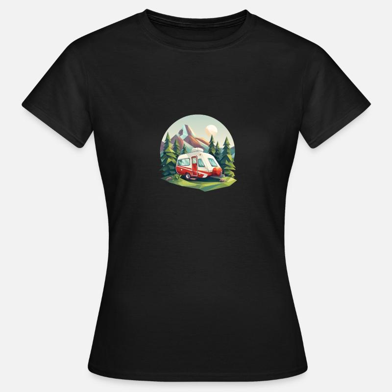 Oldschool Camping – Modern im Low Poly Look - Dame-T-shirt - sort