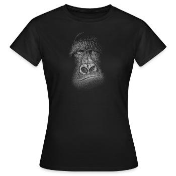 Gorilla mit Wollmütze! Menschenaffe Illustration - Frauen T-Shirt - Schwarz - Vorne - AI Model Female 172 dark (172cm)