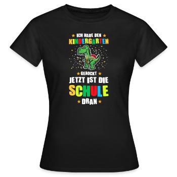 Schulkind Dino Schulbeginn Geschenk - Frauen T-Shirt - Schwarz - Vorne - AI Model Female 172 dark (172cm)