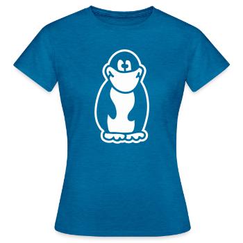 Pinguin Comic - Women's T-Shirt - antique blue sapphire heather - Front - AI Model Female 172 dark (172cm)