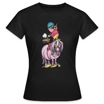 Thelwell Reiter Striegelt Pferd Mit Besen - Frauen T-Shirt - Schwarz - Vorne - AI Model Female 172 dark (172cm)