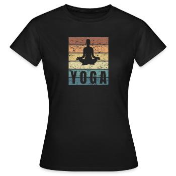 Yoga Strech Sport Lotus Atmung Crunge Effekt - Frauen T-Shirt - Schwarz - Vorne - AI Model Female 172 dark (172cm)