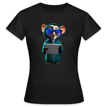 Souris nerd avec tablette - T-shirt Femme - noir - Devant - AI Model Female 172 dark (172cm)