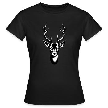 Cerf | Bois de cerf | Tête de cerf - T-shirt Femme - noir - Devant - AI Model Female 172 dark (172cm)