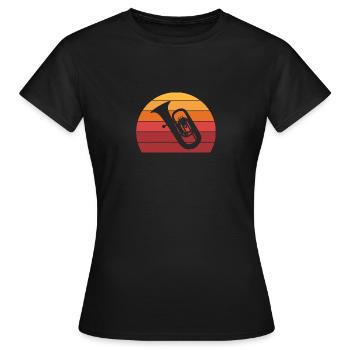 Tuba Vintage Sunset Blaskapelle Blechinstrument - Frauen T-Shirt - Schwarz - Vorne - AI Model Female 172 dark (172cm)
