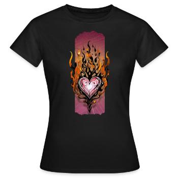 Leidenschaftliches Inferno: Flammendes Herz - Frauen T-Shirt - Schwarz - Vorne - AI Model Female 172 dark (172cm)