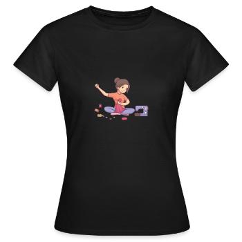 Vintage sewing machine steppe design - Women's T-Shirt - black - Front - AI Model Female 172 dark (172cm)