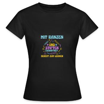 Kindergarten graduates school start school child dino enrollment - Women's T-Shirt - black - Front - AI Model Female 172 dark (172cm)