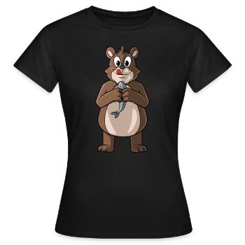 Cute bear holding a fish - Women's T-Shirt - black - Front - AI Model Female 172 dark (172cm)