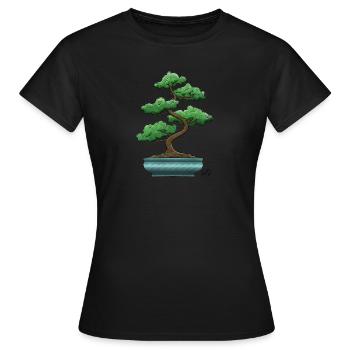 Bonsai in blue dish by RandomShern - Women's T-Shirt - black - Front - AI Model Female 172 dark (172cm)