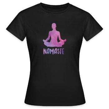 Yoga Silhouette mit Namaste Schriftzug - Frauen T-Shirt - Schwarz - Vorne - AI Model Female 172 dark (172cm)