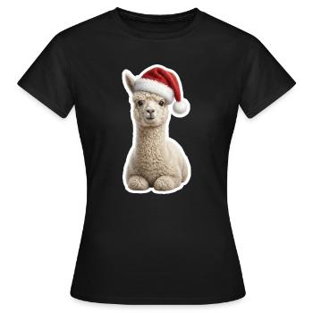 Flauschiges Alpaka im Weihnachtslook - Frauen T-Shirt - Schwarz - Vorne - AI Model Female 172 dark (172cm)