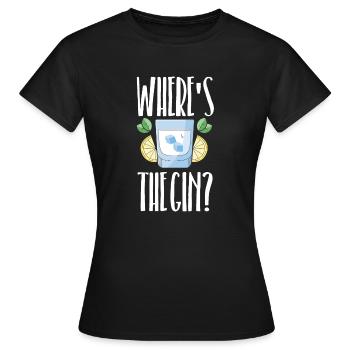 where is the gin - Women's T-Shirt - black - Front - AI Model Female 172 dark (172cm)