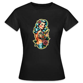 Rockabilly / Pin-up / Années 50 - T-shirt Femme - noir - Devant - AI Model Female 172 dark (172cm)