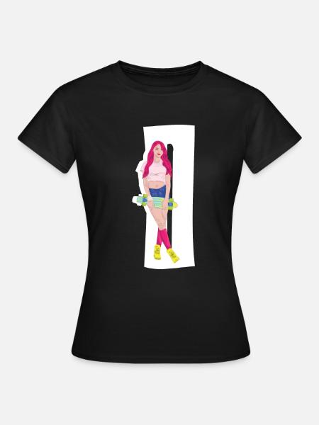 Patineur roux avec planche à roulettes - T-shirt Femme - noir