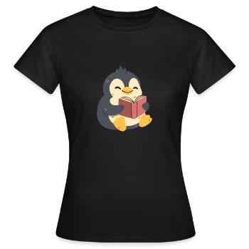 Pinguin liest ein Buch - Frauen T-Shirt - Schwarz - Vorne - AI Model Female 172 dark (172cm)