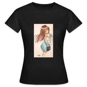 Mädchen Manga mit Getränk - Frauen T-Shirt - Schwarz - Vorne - AI Model Female 172 dark (172cm)