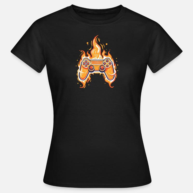 Flaming Gamepad, Game Console Player - Women's T-Shirt - black